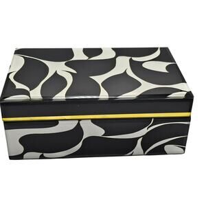 Trina Turk Mirror Print Jewelry Trinket Box Black White Wave Design Gold Trim